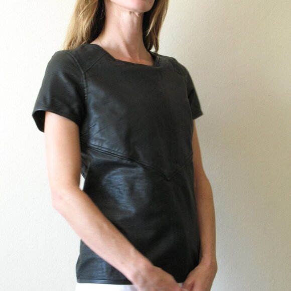 Leather Tee Shirt Maison Scoth Soda XS 1 perforated black real leather - Picture 4 of 12